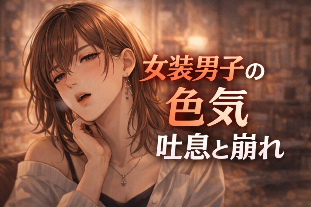 女装男子が静かに目を閉じ吐息を漏らす横顔イラスト｜声の崩れと色気の構造を解説する記事ビジュアル