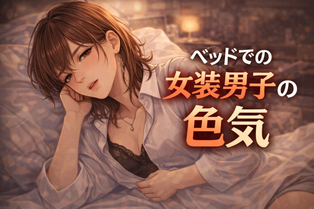 女装男子がベッドで視線を落とし、手の動きに揺れが現れる瞬間を描いたイラスト｜仕草と身体反応の構造を解説する記事ビジュアル