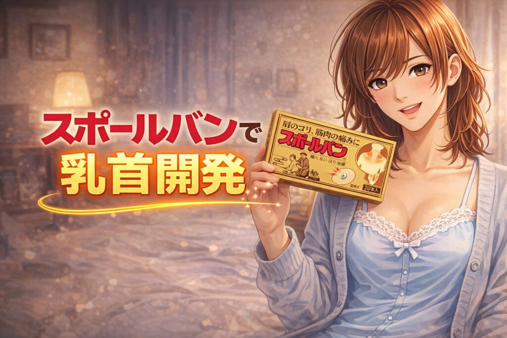 乳首開発をするためにスパールバンを持っている女装男子のイラスト